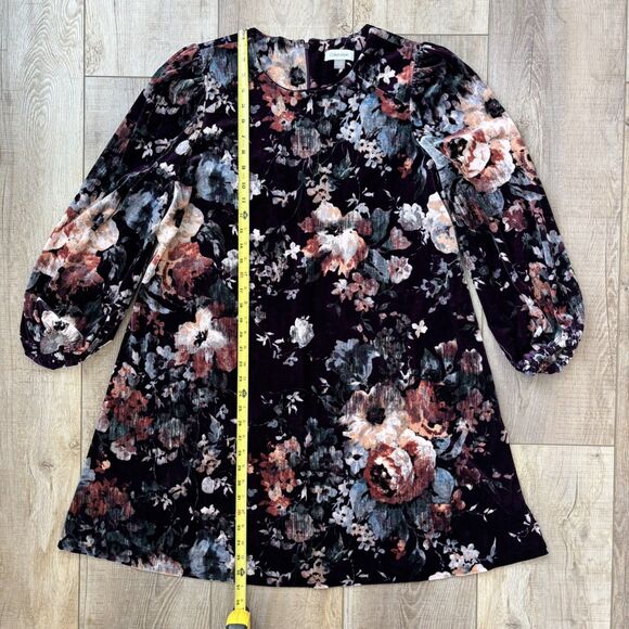 Calvin Klein Womens Velvet Puff Sleeve Floral Dress Size 14 Wedding Whimsigoth - Picture 12 of 14
